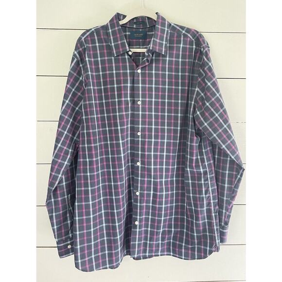 Fairlane Mens Shirt Blue/Pink Check Long Sleeve Button Up Non Iron Size XL EC - Picture 1 of 9